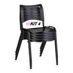 Cadeira Iso Plástica Empilhável Preta (Kit 4 Unidades) - Kasmobile