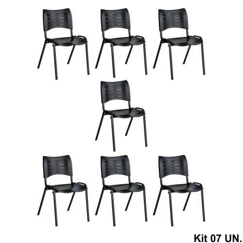 Cadeira Iso Plástica Empilhável Preta (Kit 7 Unidades) - Kasmobile