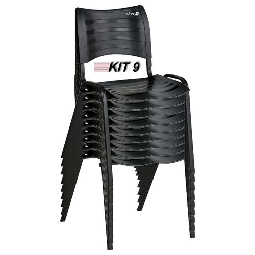 Cadeira Iso Plástica Empilhável Preta (Kit 9 Unidades) - Kasmobile