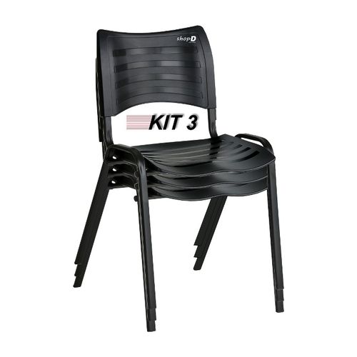 Cadeira Iso Plástica Empilhável Preta (Kit 3 Unidades) - Kasmobile