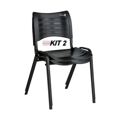 Cadeira Iso Plástica Empilhável Preta (Kit 2 Unidades) - Kasmobile