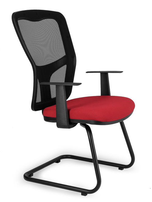 Cadeira Job - Fixa com Braço - Tecido Vermelho