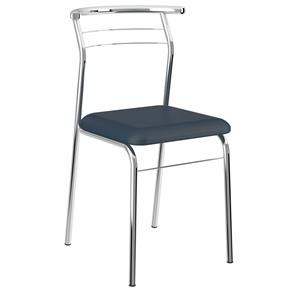 Cadeira Móveis Carraro 1708 com Assento em Napa - Cromada/Azul Noturno