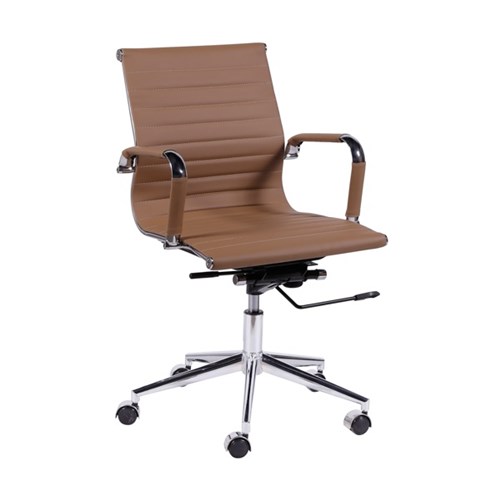 Cadeira Office Baixa Caramelo Base Cromada Or Design