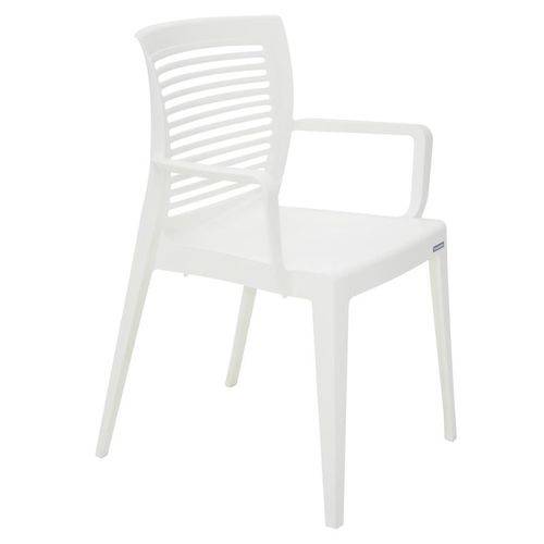 Cadeira Plastica Monobloco com Bracos Victoria Branca Encosto Vazado Horizontal