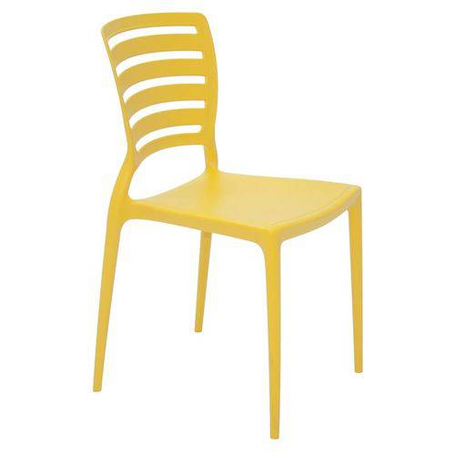 Cadeira Plastica Monobloco Sofia Amarela Encosto Vazado Horizontal