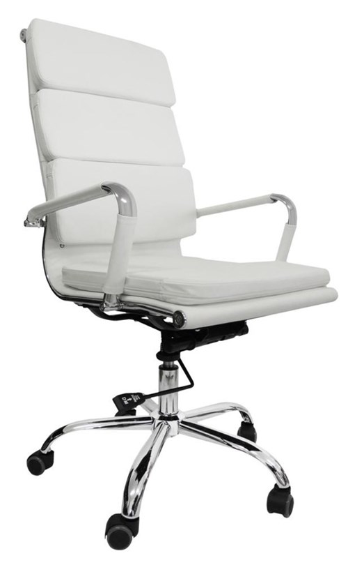Cadeira Presidente Design Charles Eames em Couro Pu Branca Pelegrin Pel-7089H3