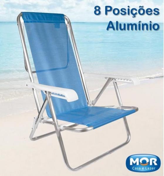 Cadeira Reclinável Alumínio 8 Posições Azul MOR