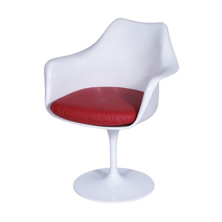 Cadeira Saarinem com Braço com Almofada Branca Almofada Vermelha