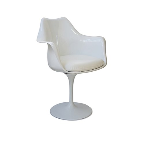 Cadeira Saarinen com Braço ABS Base Alumínio Branca com Almofada Branca Or Design