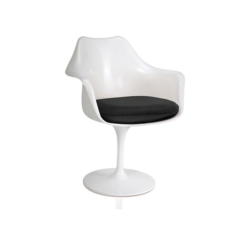 Cadeira Saarinen com Braço ABS Base Alumínio Branca com Almofada Preta Or Design
