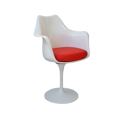 Cadeira Saarinen com Braço ABS Base Alumínio Branca com Almofada Vermelha Or Design