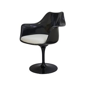 Cadeira Saarinen - Preta e Branca (com Braço e Base Giratória) - Preto