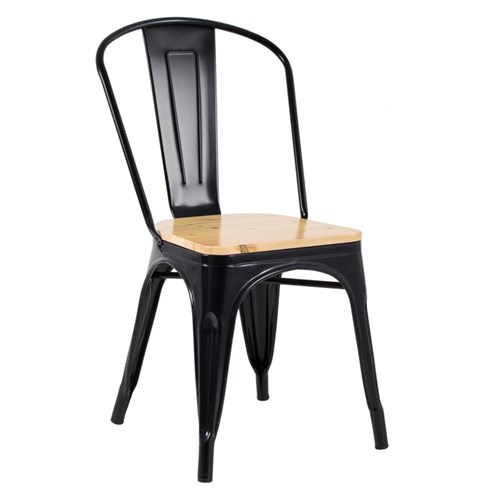 Cadeira Tolix com Assento de Madeira Clara - Preto