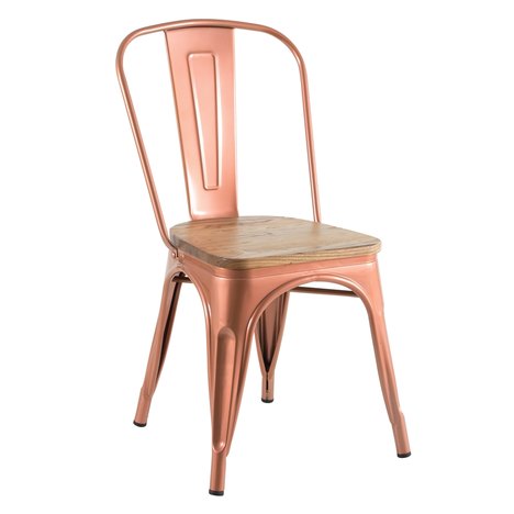Cadeira Tolix com Assento de Madeira - Cobre Rose