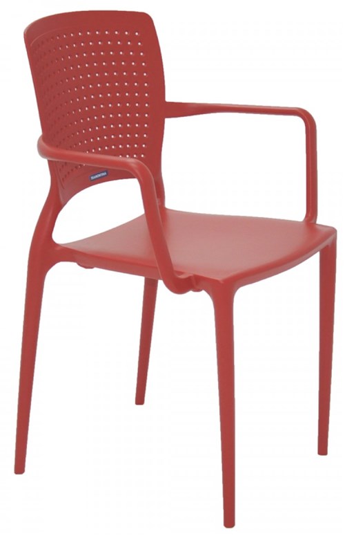 Cadeira Tramontina Safira Vermelha em Polipropileno e Fibra de Vidro com Braços