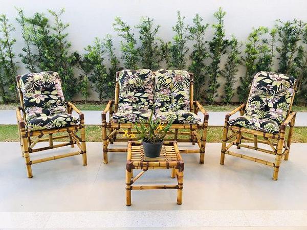 Cadeiras de Área + Mesa de Centro Bambú 4 Lugares + Almofadas - Vldecor