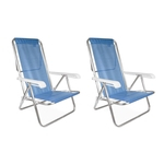 2 Cadeiras De Praia Reclináveis 8 Posições Alumínio Azul - MOR 2267