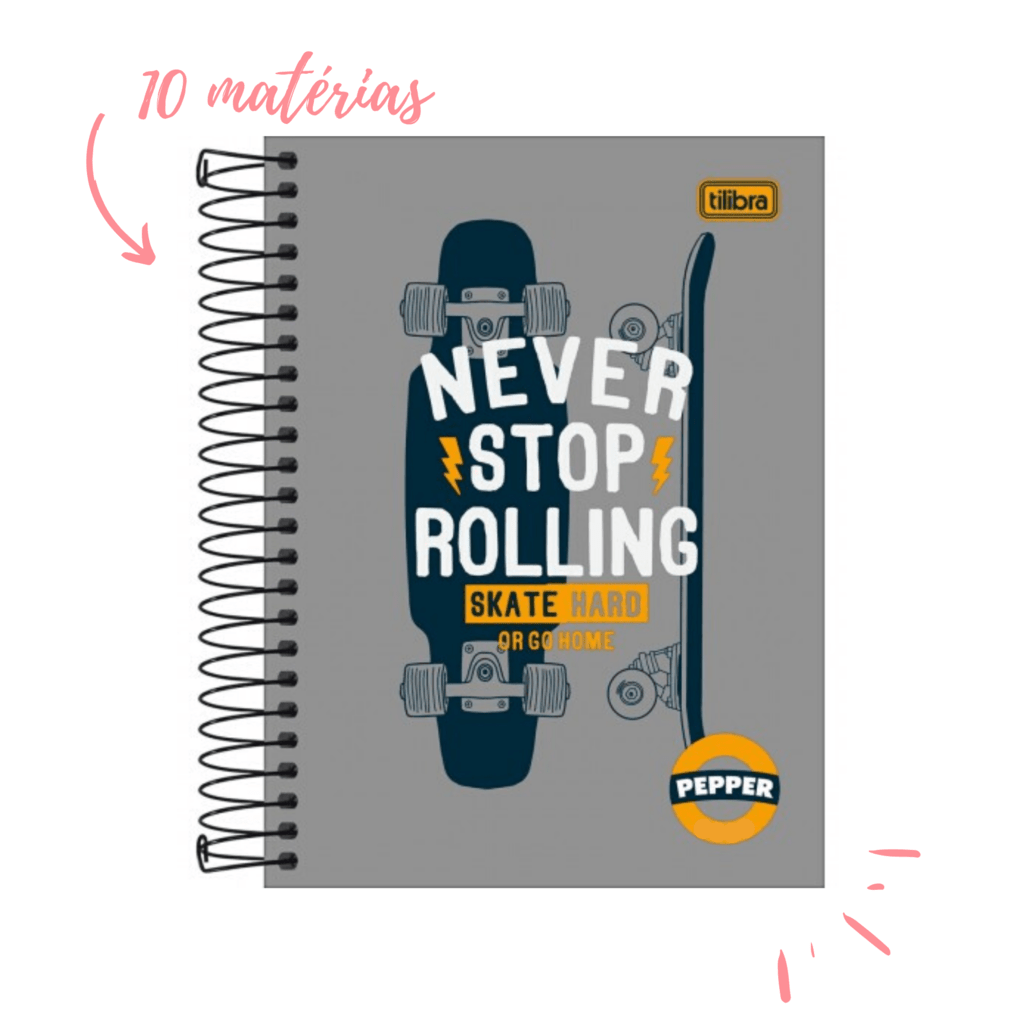 Caderno Capa Dura Universitário 10 Matérias Never Stop Rolling Pepper...