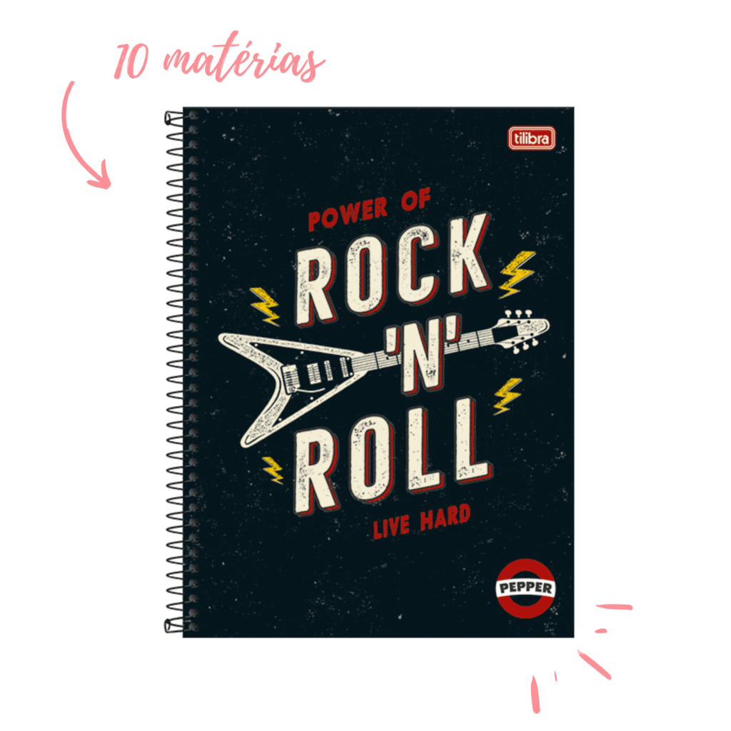 Caderno Capa Dura Universitário 10 Matérias Rock'n Roll Pepper Tilibra