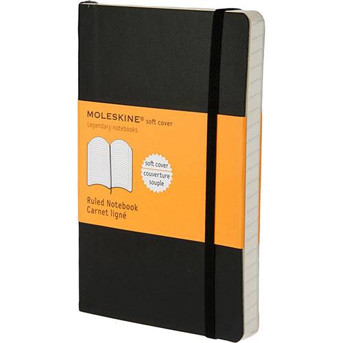 Caderno Moleskine Notebook Pautado Preto de Bolso com Capa Dura