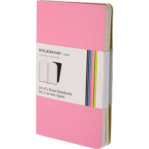 Tudo sobre 'Caderno Moleskine Volant Brochura Pautado Rosa de Bolso com Capa Flexível - Kit com 2'