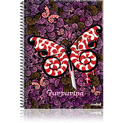 Caderno Purpurina Universitário 1 Matéria 96 Folhas - Borboleta Branca/ Vermelha 5 - Credeal