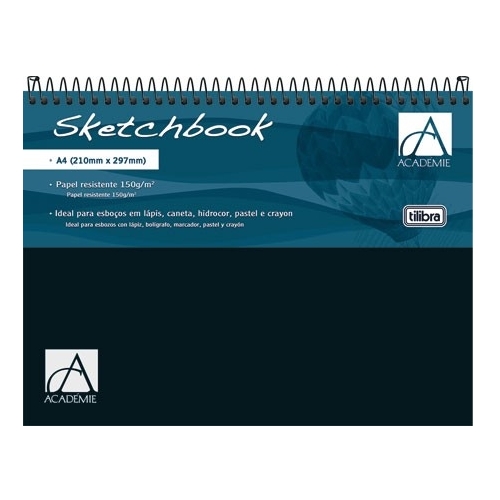 Caderno Sem Pauta A4 50 Folhas 150gr 153621 Sketchbook Espiral ao Alto Academie Tilibra - 1