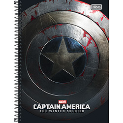 Caderno Universitário Capa Dura Capitão América 10 Matérias Escudo - Tilibra