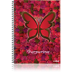 Caderno Purpurina Universitário 10 Matérias 200 Folhas - Borboleta Vermelha 3 - Credeal