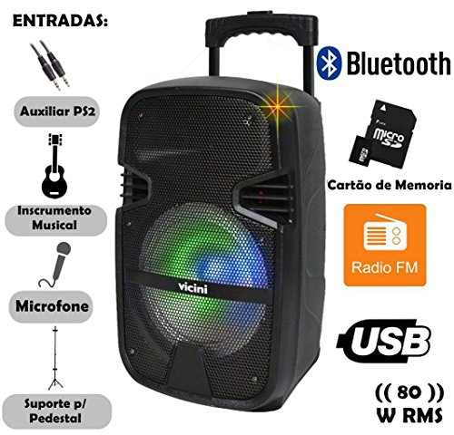 Caixa Acústica Vicini com MP3. Bluetooth. 80WRMS. Entradas Microfone. USB e MicroSD VC7080
