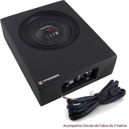 Caixa Amplificada Ativa Slim Fit Premier Audio com 1 Sub 8" Bomber Slim - 200 Watts Rms + Chicote