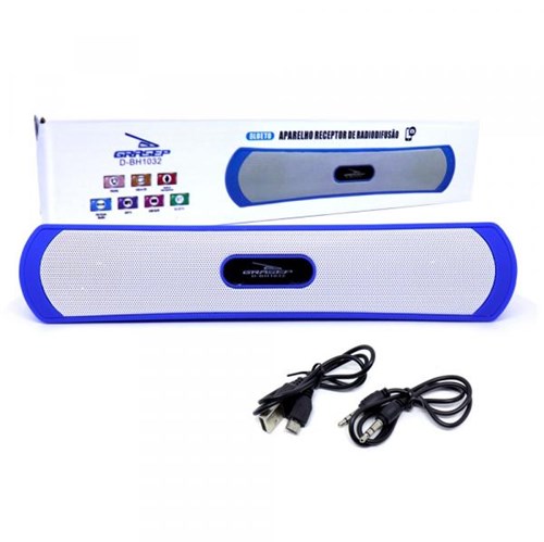 Caixa de Som Amplificada Portátil Bluetooth D-BH1032 Grasep Rádio Fm Pen Drive Mp3 Azul