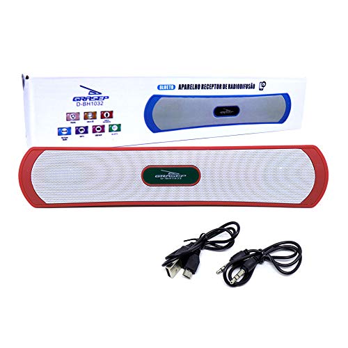 Caixa de Som Amplificada Portátil Bluetooth D-BH1032 Grasep Rádio Fm Pen Drive Mp3 Vermelho