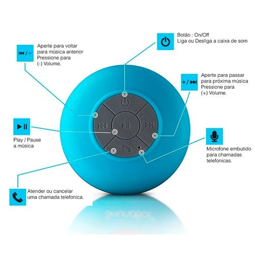 Caixa de Som Bluetooth a Prova D´Agua - Azul