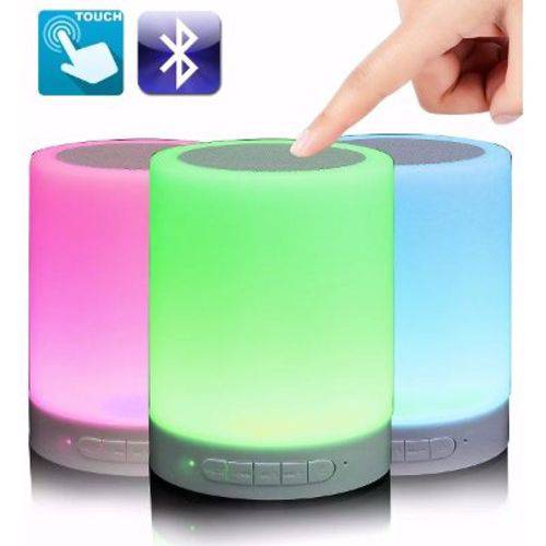 Tudo sobre 'Caixa de Som Bluetooth Led Luminária Abajur Touch Mp3 Aux'