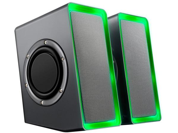 Tudo sobre 'Caixa de Som Multilaser Warrior Speaker Game - 20W USB com Subwoofer Preta e Verde'