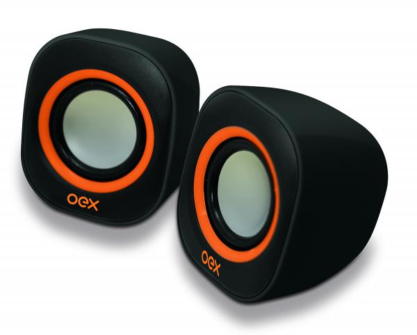 Caixa de Som Oex Speaker Round USB, P2, 8W - SK-100 Laranja/Preto