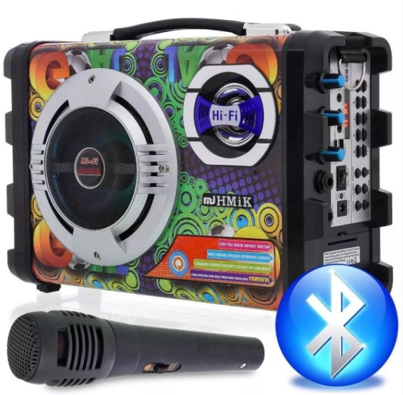 Caixa de Som Portátil Bluetooth Amplificada + Microfone - Hmik