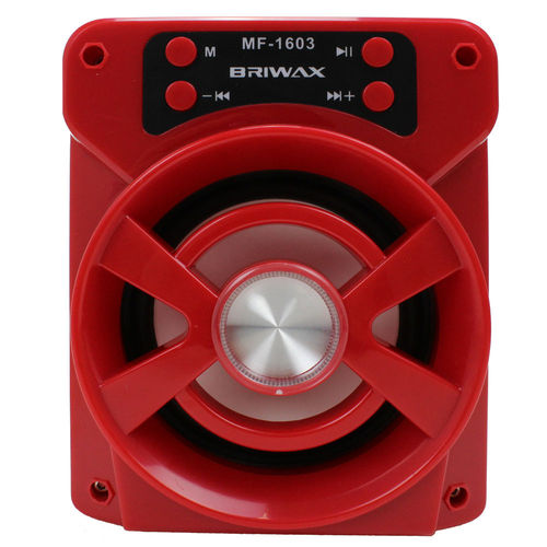 Caixa de Som Portátil Briwax 16cm MF-1603 Vermelha Amplificada Bluetooth USB MP3 Rádio FM SD