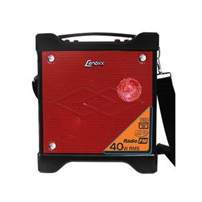 Caixa de Som Portátil com Alça para Transporte com Rádio Fm, Micro SD, Usb e Aux. Lenoxx - Vermelho