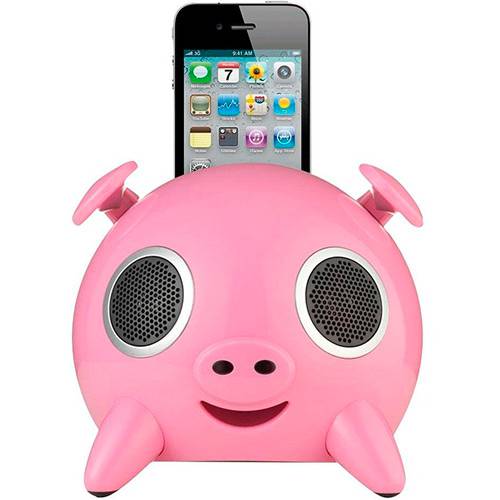 Caixa de Som Portátil Docking Ispeaker Pig com Conector Apple (Iphone4/4S/Ipod) Entrada Auxiliar P2 23W Bivolt 60Hz Rosa - Ello