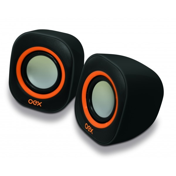 Caixa de Som Speaker Oex Round Usb, P2, Adicional 6w Sk-100 Preto/laranja
