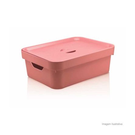 Caixa Organizadora Cube 10,5L Média com Tampa Rosa Quartz Fechado OU