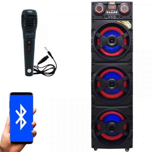 Caixa Som Amplificada Bluetooth 1500W Rms Mp3 Fm Usb Sd Aux Led Bivolt ACA 1515 Preta + 1 Microfone - Amvox/knup