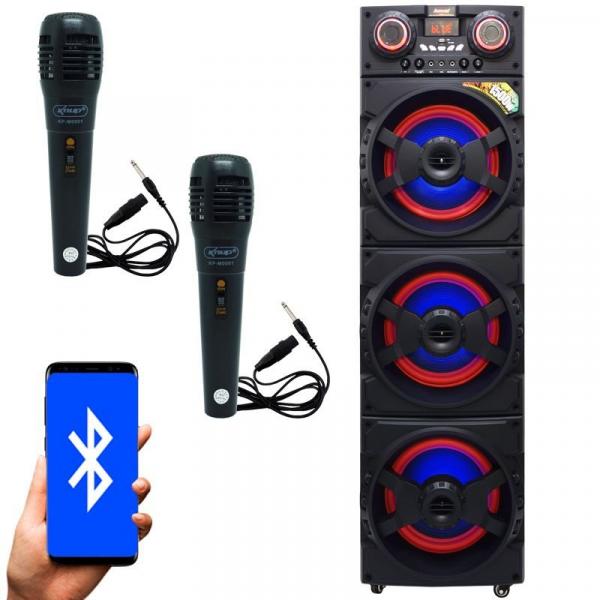 Caixa Som Amplificada Bluetooth 1500W Rms Mp3 Fm Usb Sd Aux Led Bivolt ACA 1515 Preta + 2 Microfone - Amvox/knup