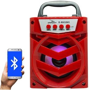Caixa Som Amplificada Portátil Bluetooth Mp3 Fm Usb Sd Aux Bateria 6W Rms Grasep D-BH1065 Vermelha