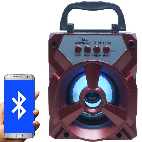Caixa Som Amplificada Portátil Bluetooth Tws Mp3 Fm Usb Aux Bateria 8W Rms Grasep D-BH1064 Vermelha