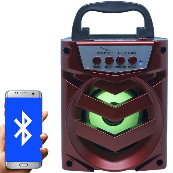 Caixa Som Amplificada Portátil Bluetooth Tws Mp3 Fm Usb Aux Bateria 8W Rms Grasep D-BH1065 Vermelha