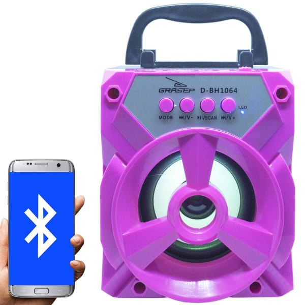 Caixa Som Amplificada Portátil Bluetooth Tws Mp3 Fm Usb Aux Sd Bateria 8W Rms Grasep D-BH1064 Pink